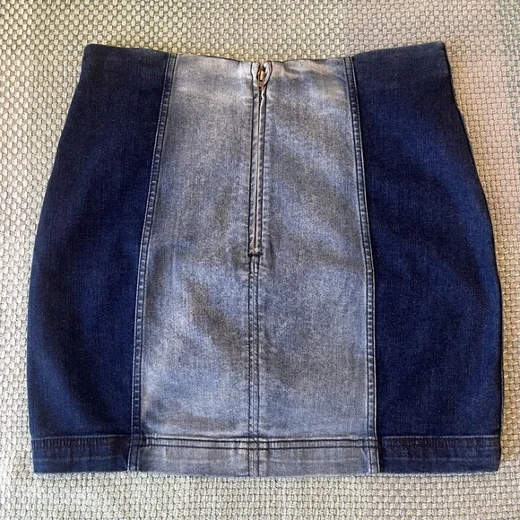 NWOT Free People Denim Colorblock Mini Skirt - Picture 4 of 7